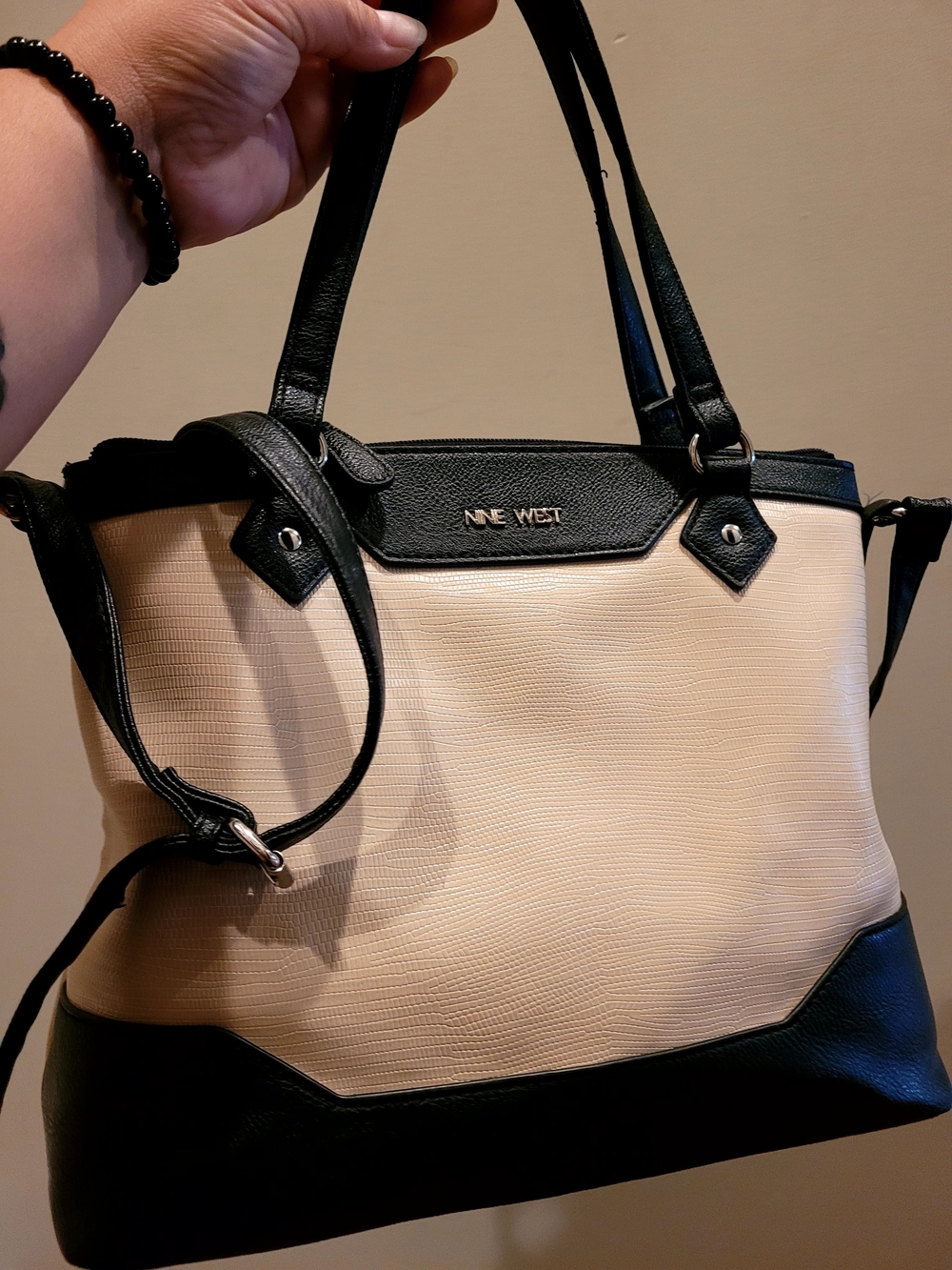 Nine West Two-Tone Black and Cream Tote Bag